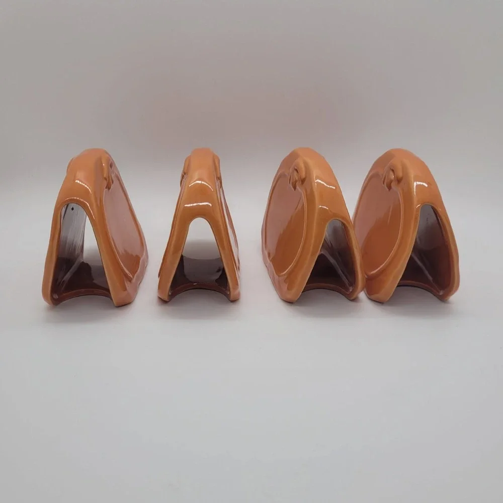 Set of 4 Orange Ceramic Pumpkin Napkin or Place Holders Fall Thanksgiving Decor